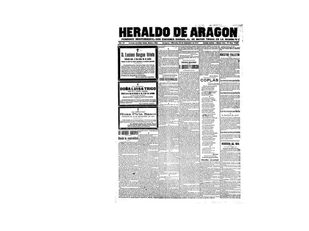 Portada de HERALDO el día 30 de septiembre de 1914