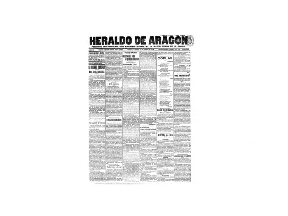 Portada de HERALDO el día 23 de octubre de 1914