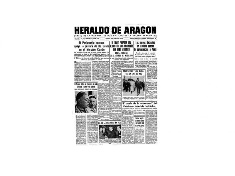 Portada de HERALDO el día 23 de octubre de 1964