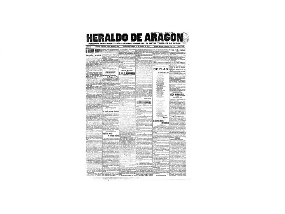 Portada de HERALDO el día 24 de octubre de 1914
