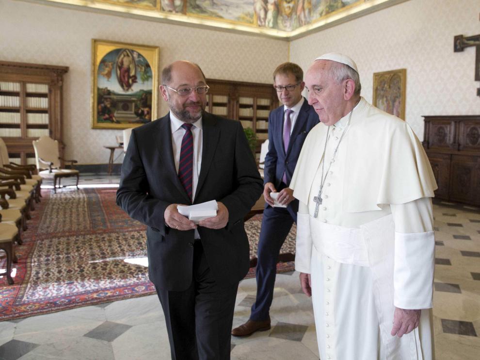 El Papa Francisco durante una audiencia privada con el presidente del Parlamento Europeo, Martin Schulz.