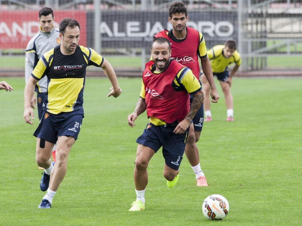 Mario, en un entrenamiento del Real Zaragoza.
