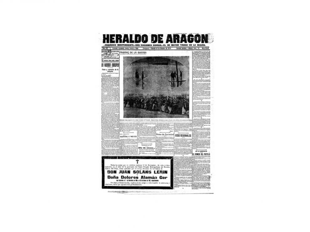 Portada de HERALDO el día 31 de octubre de 1914