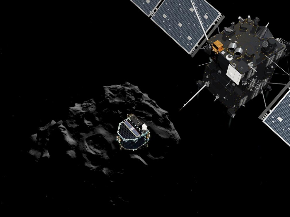Recreación del módulo Philae abandonando Rosetta