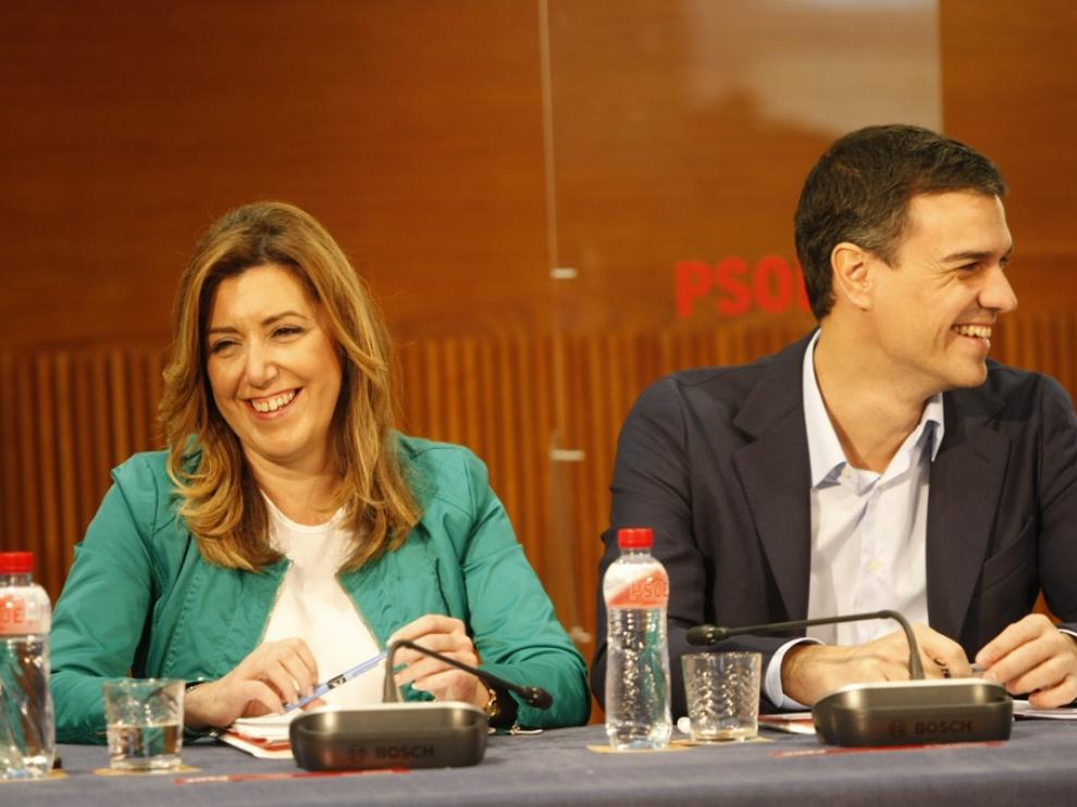 Susana Díaz, junto a Pedro Sánchez en la Aljafería
