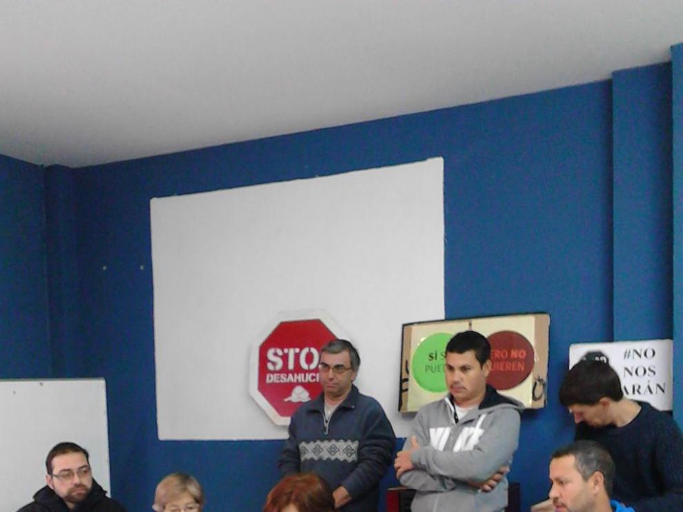 Miembros de la PAH, en la rueda de prensa donde denunciaron el bloqueo de la bolsa de alquiler social.