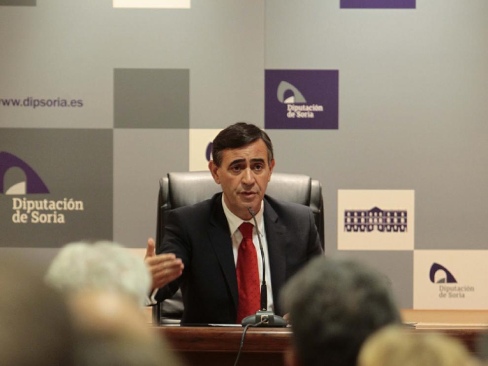 Antonio Pardo, presidente de la Diputación de Soria, durante la rueda de prensa de este miércoles
