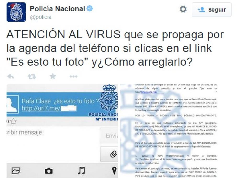 La Policía Nacional alerta en twitter sobre los virus de Internet