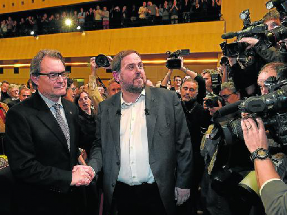 Artur Mas y el líder de ERC, Oriol Junqueras, el pasado día 2 en un acto público.