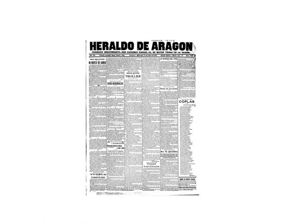 Portada de HERALDO el día 13 de enero de 1915
