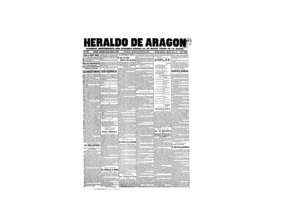 Portada de HERALDO el día 21 de enero de 1915