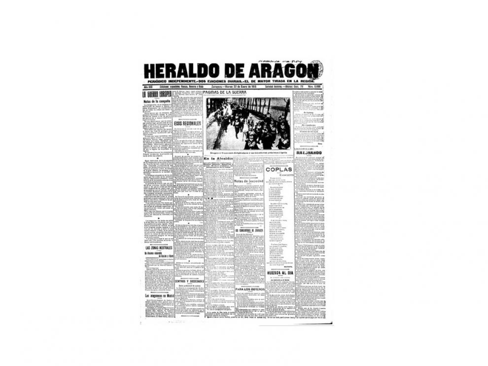 Portada de HERALDO el día 22 de enero de 1915
