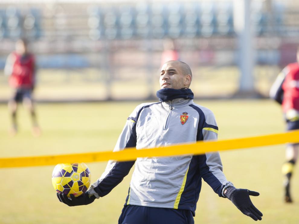 Diogo, en uno de sus últimos entrenamientos con el Real Zaragoza