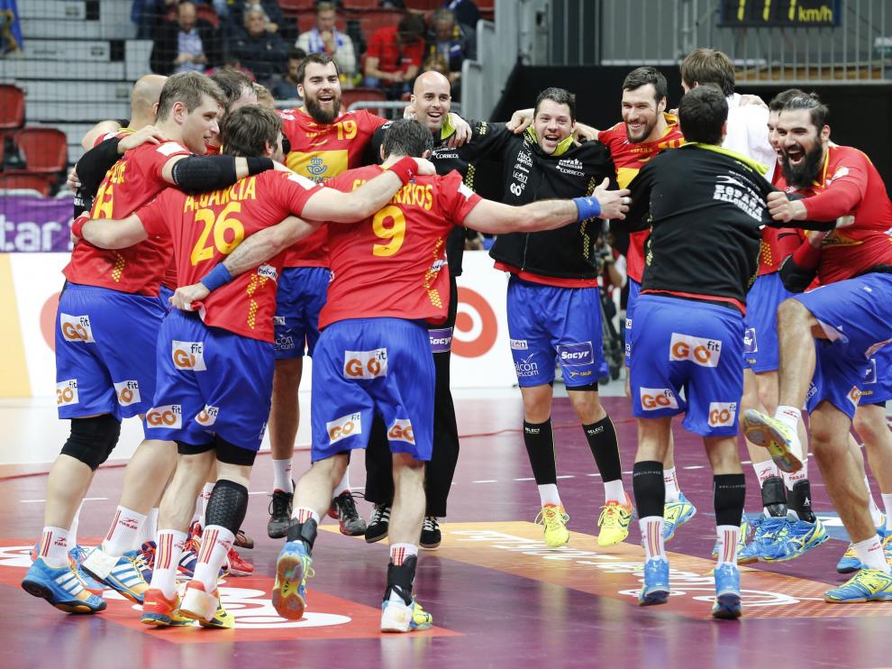 Los jugadores de la selección española de balonmano