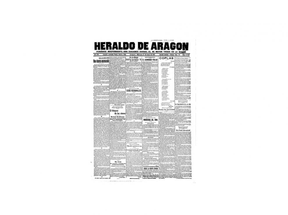 Portada de HERALDO el día 27 de enero de 1915