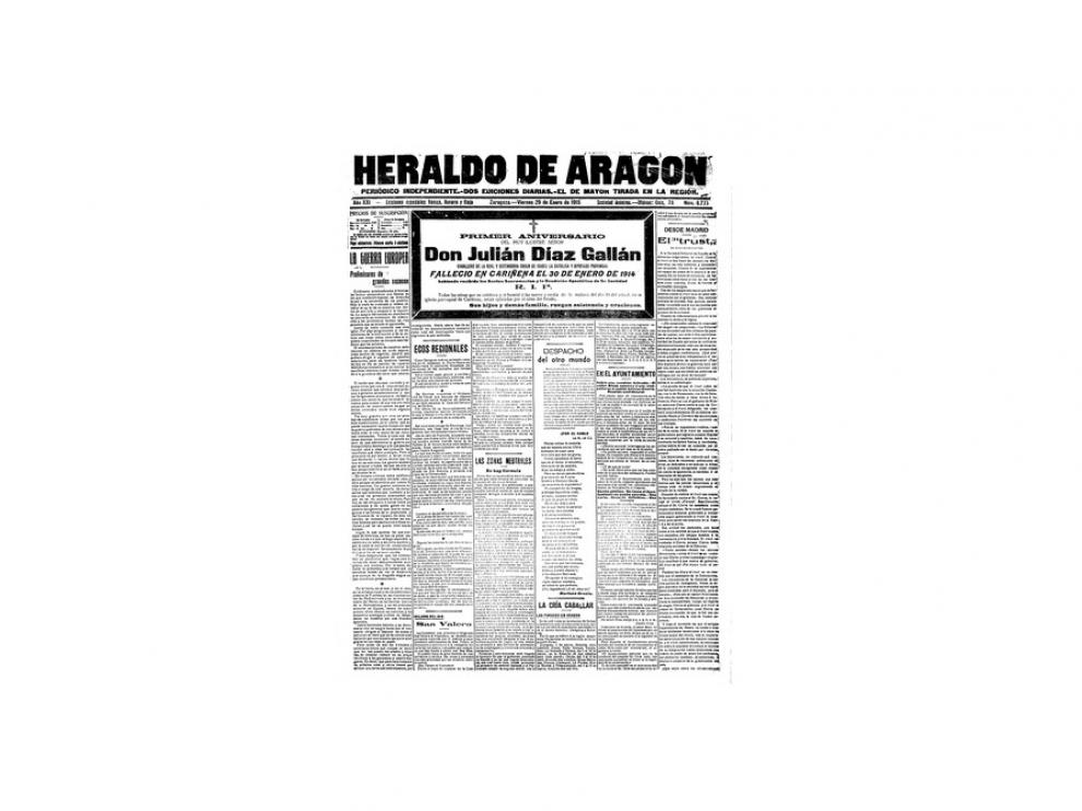 Portada de HERALDO el día 29 de enero de 1915