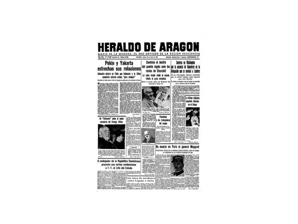 Portada de HERALDO el día 29 de enero de 1965