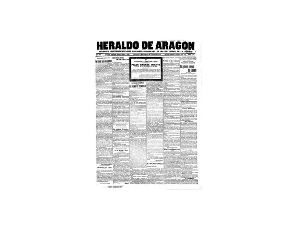 Portada de HERALDO el día 10 de febrero de 1915