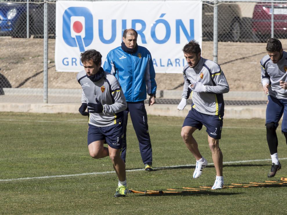 Lolo, Eldin y Alcolea, durante un entrenamiento