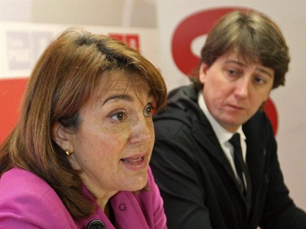 La presidenta del PSOE de Castilla y Leon, Soraya Rodriguez durante la reunión que ha mantenido con el alcalde de Soria, Carlos Martinez, este martes en Soria.
