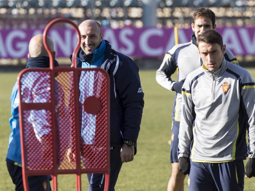 Eldin, junto a Popovic, en un entrenamiento del Real Zaragoza