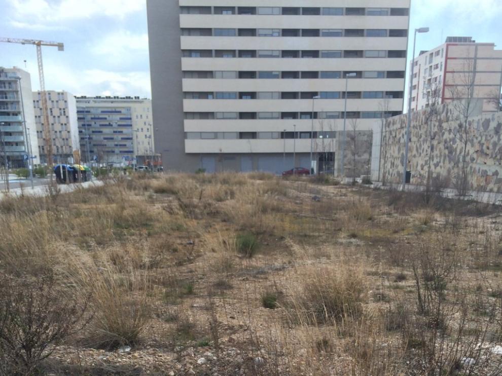 Zona 'verde' sin desbrozar en el barrio