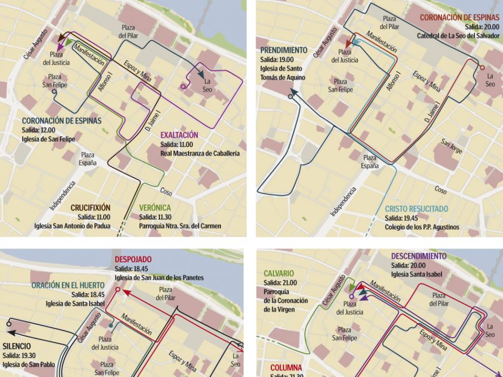 Plano de las procesiones de Jueves Santo Zaragoza 2015