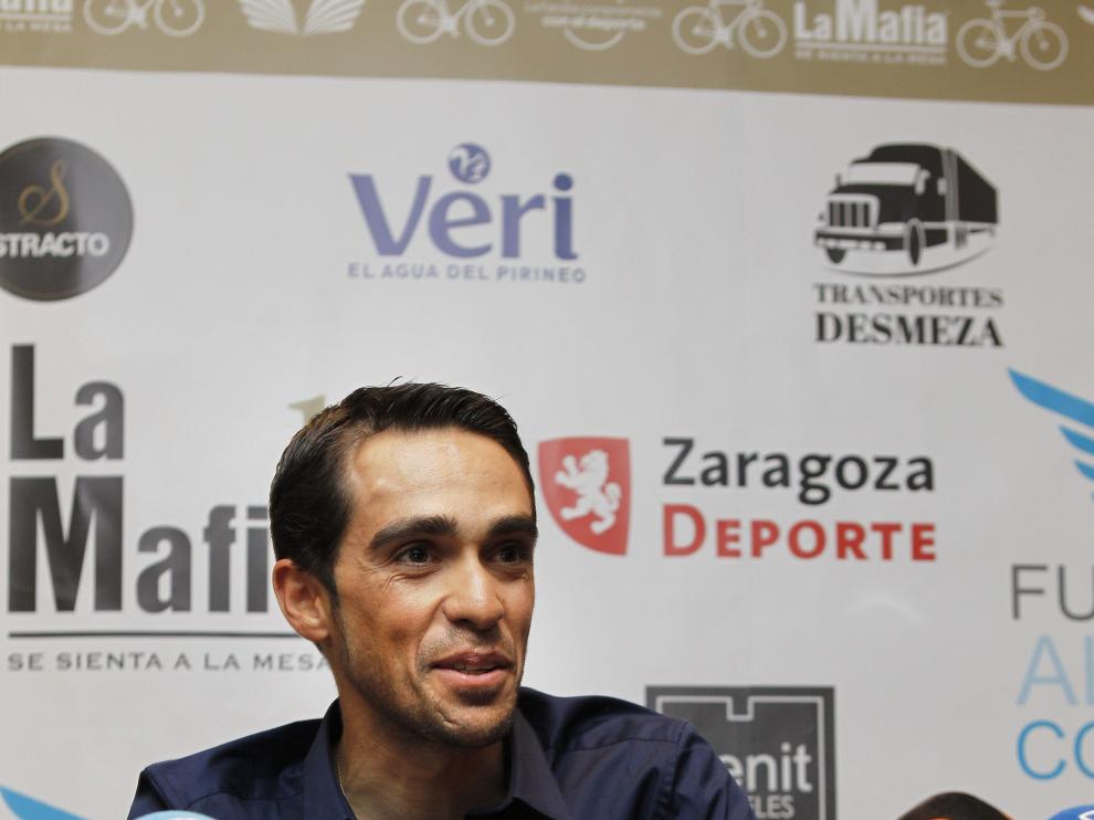 Alberto Contador en la presentación este lunes en Zaragoza
