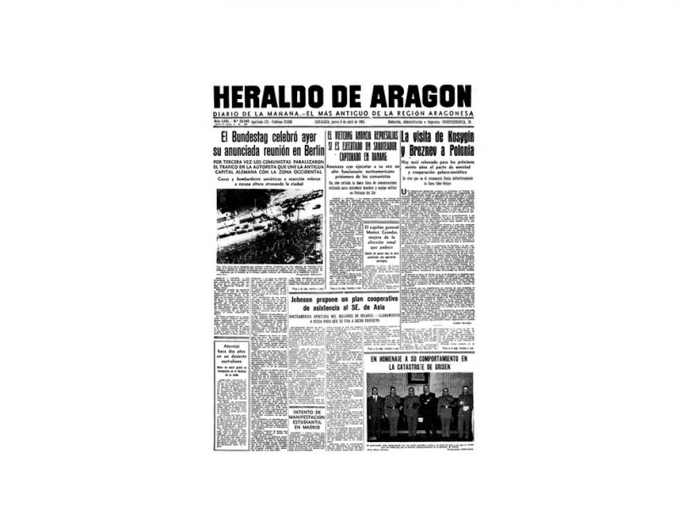 Portada de HERALDO el día 8 de abril de 1965