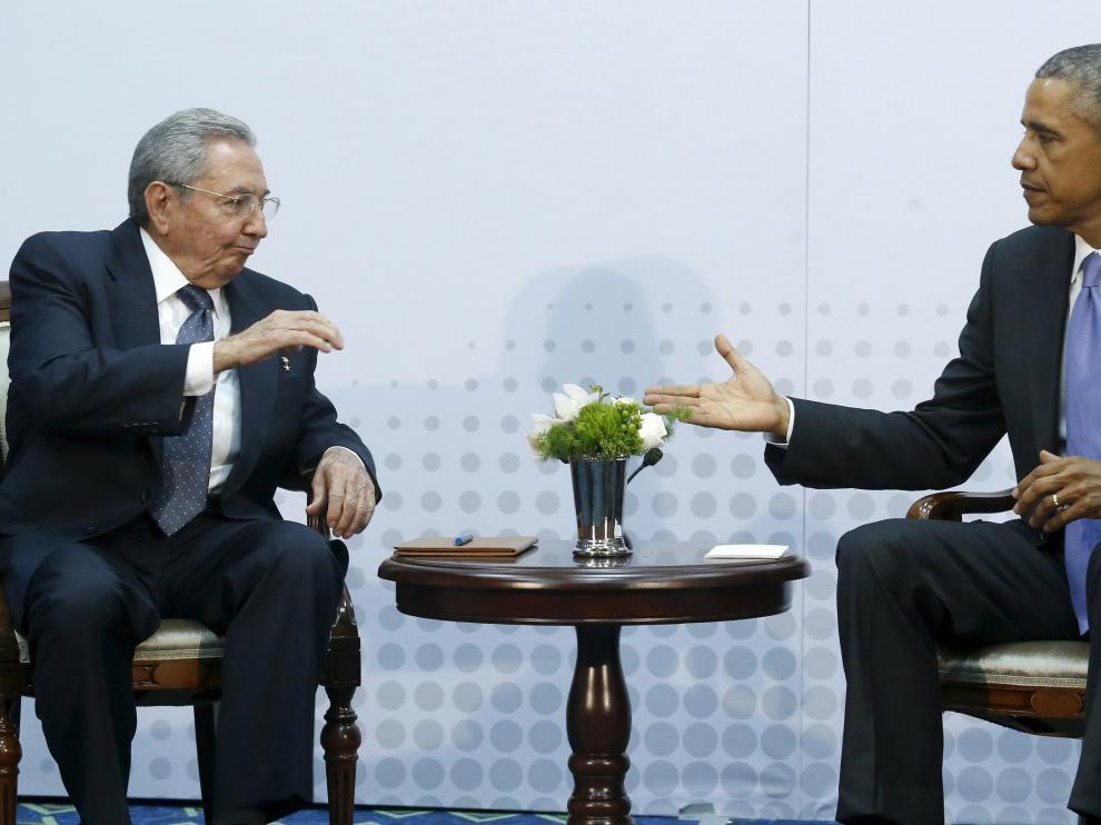Castro y Obama durante su encuentro