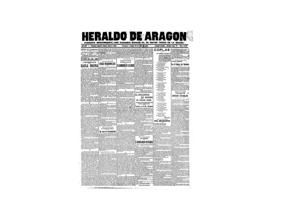 Portada de HERALDO el día 22 de abril de 1915