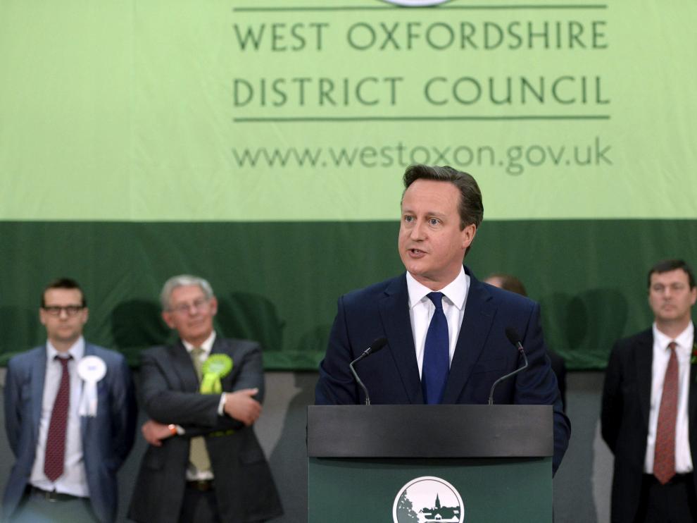 El primer ministro británico, David Cameron, ofrece un discurso en Witney.