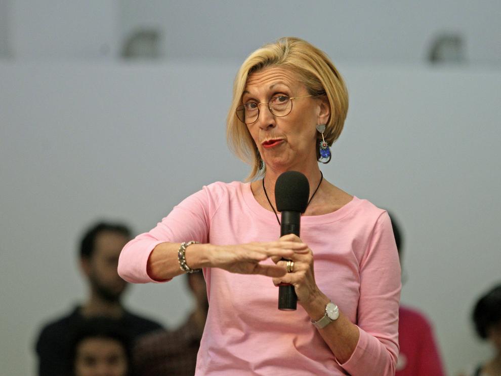 Rosa Díez durante un acto de campaña en Madrid