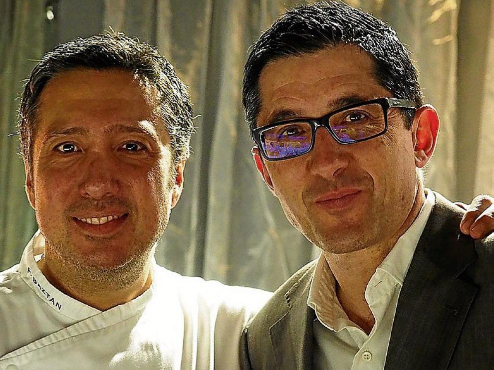 Arriba, José Mari Aizega, director del Basque Culinary Center, con Félix Batzán, chef del restaurante Colette, de Zaragoza.