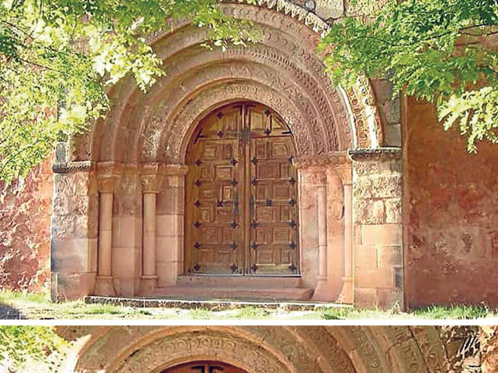 Arriba, la iglesia románica de Ligos antes del robo. Abajo, tras el robo.