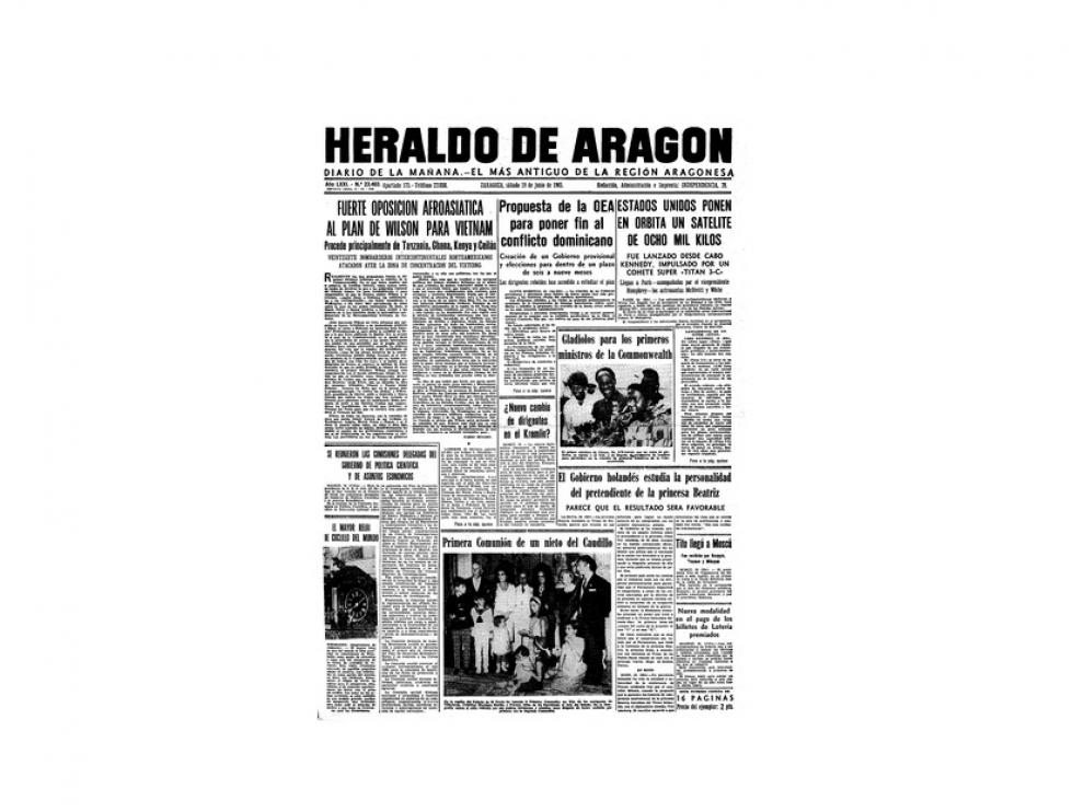 Portada de HERALDO el día 19 de junio de 1965