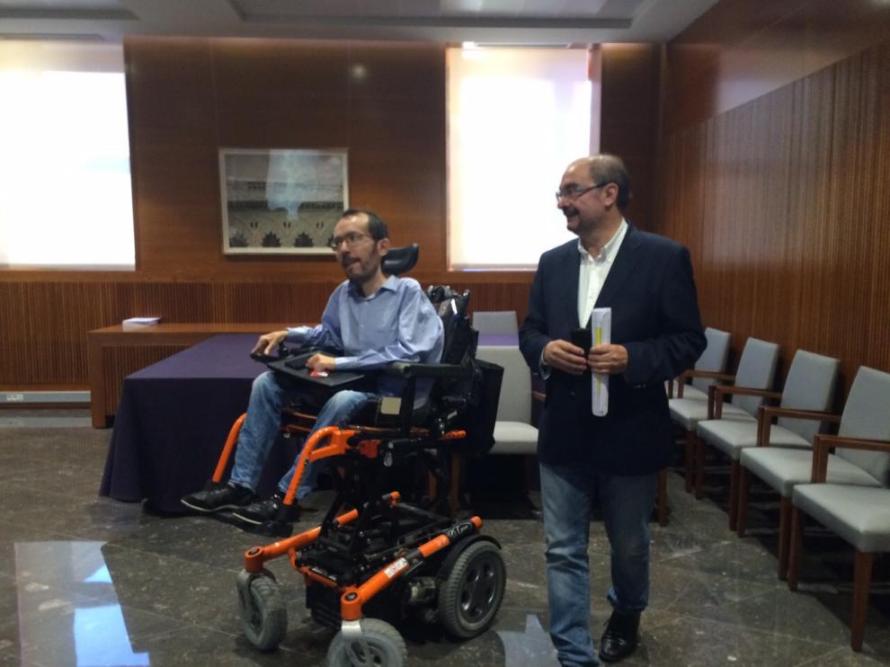 Echenique y Lambán al terminar de la reunión.