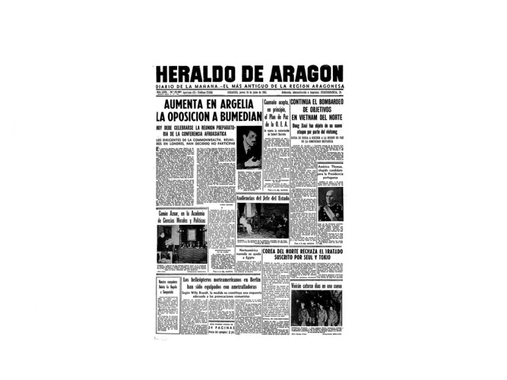 Portada de HERALDO el día 24 de junio de 1965