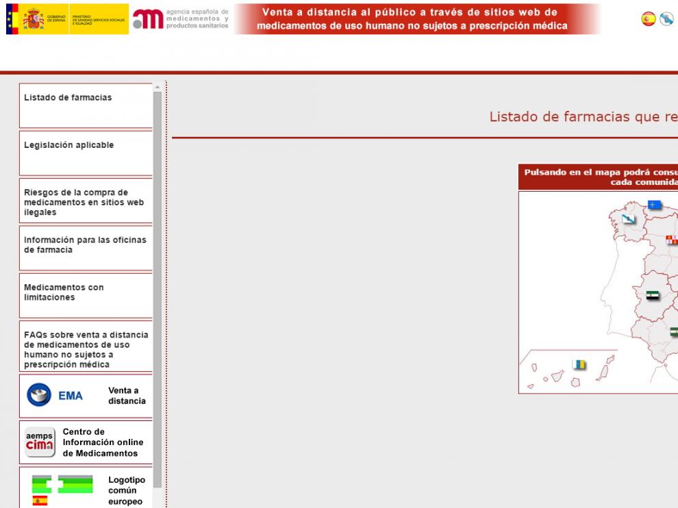 Imagen de la página web de venta de medicamentos 'online'.