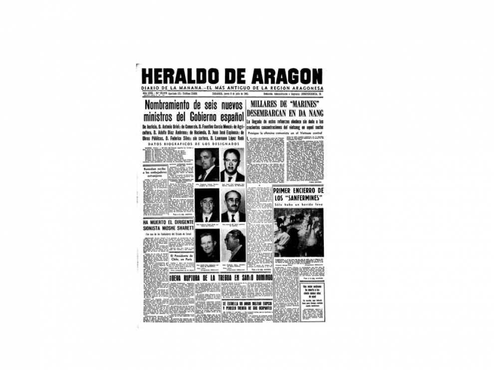 Portada de HERALDO el día 8 de julio de 1965