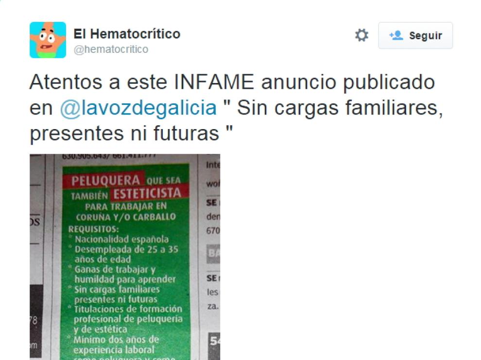 Tuit de @Hematocrítico que desató la polémica