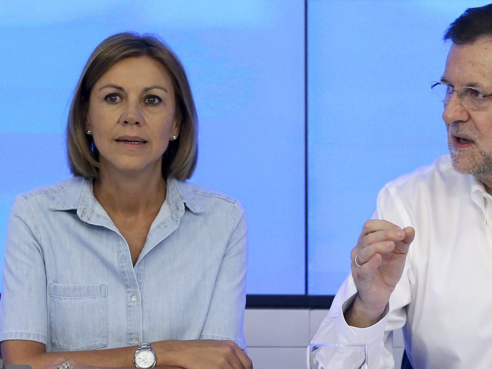 Rajoy junto a María Dolores de Cospedal en el acto de Castelldefels.