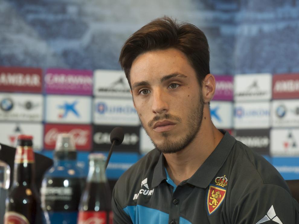 Isaac Carcelén, en la sala de prensa de La Romareda