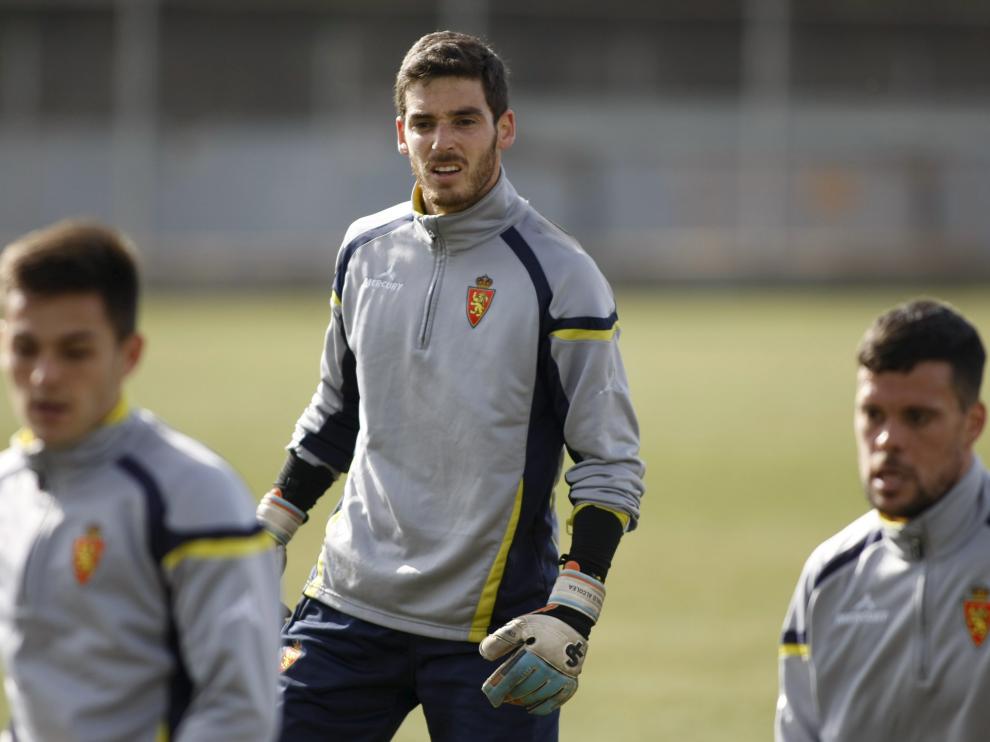 Pablo Alcolea, durante un entrenamiento del Real Zaragoza