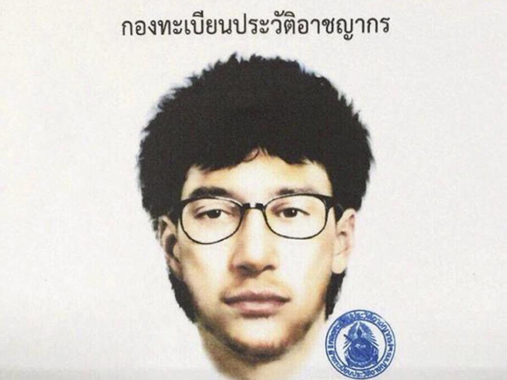 Retrato robot del sospechoso del atentado en Bangkok.