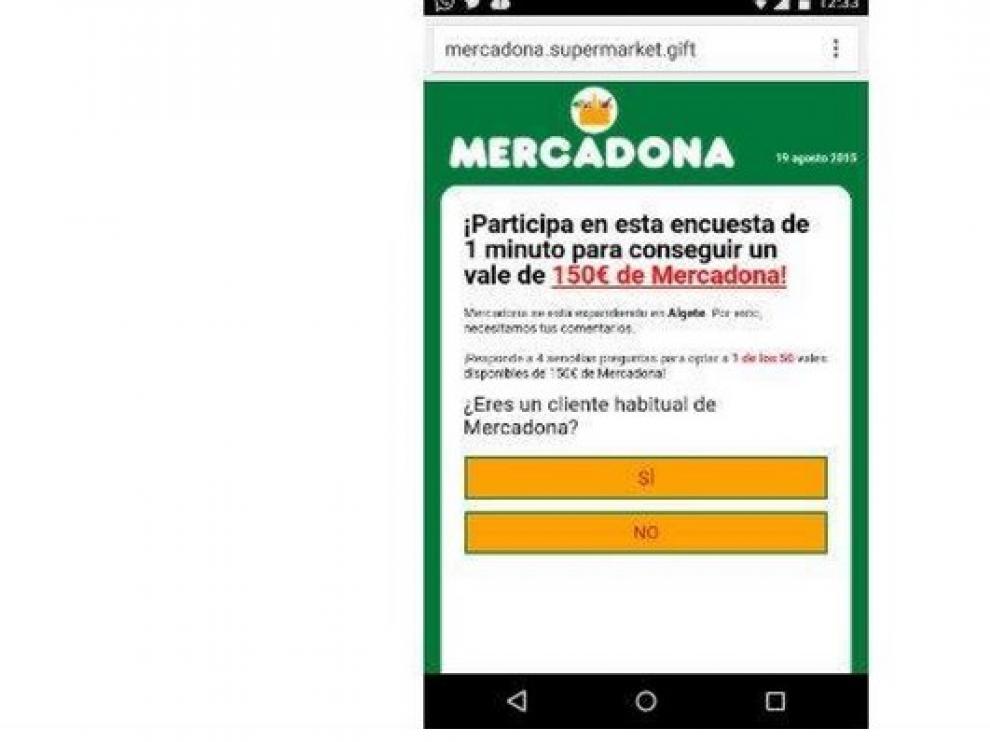 Mensaje falso que se utiliza para el fraude