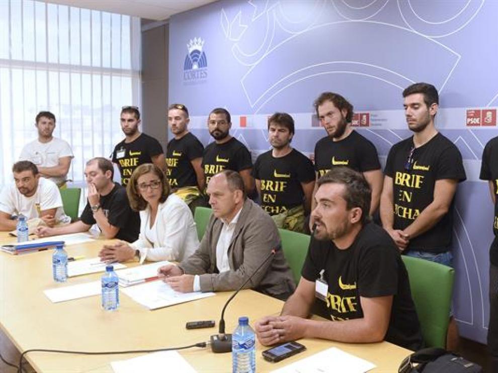 El portavoz adjunto de Medio Ambiente del Grupo Parlamentario Socialista en las Cortes de Castilla y León, José Luis Aceves (2d abajo), y la procuradora Ana Muñoz de la Peña (3d abajo), junto a los miembros de las Brigadas de Refuerzo.