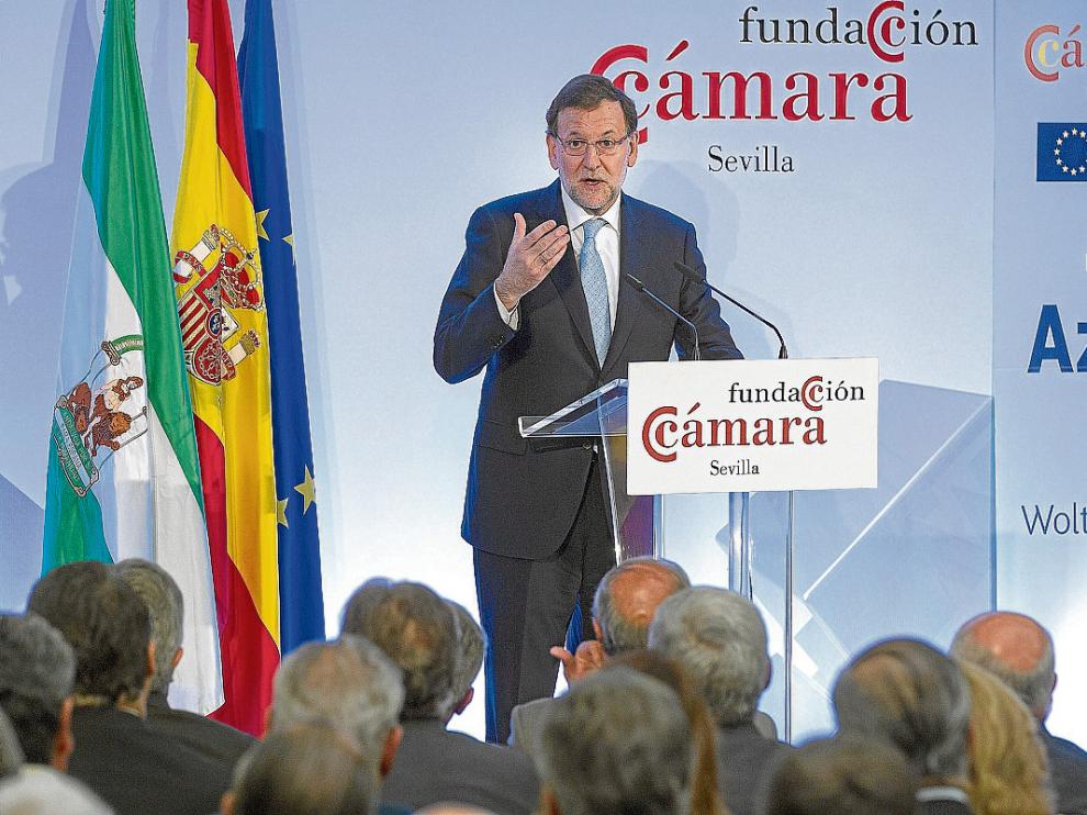 El presidente Mariano Rajoy, ayer en la conferencia que protagonizó en Sevilla con empresarios.