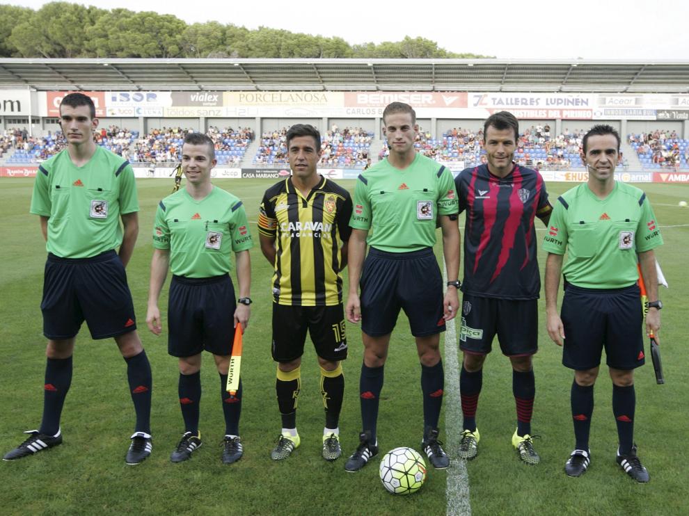 Pedro y Camacho, antes del amistoso entre el Huesca y el Zaragoza