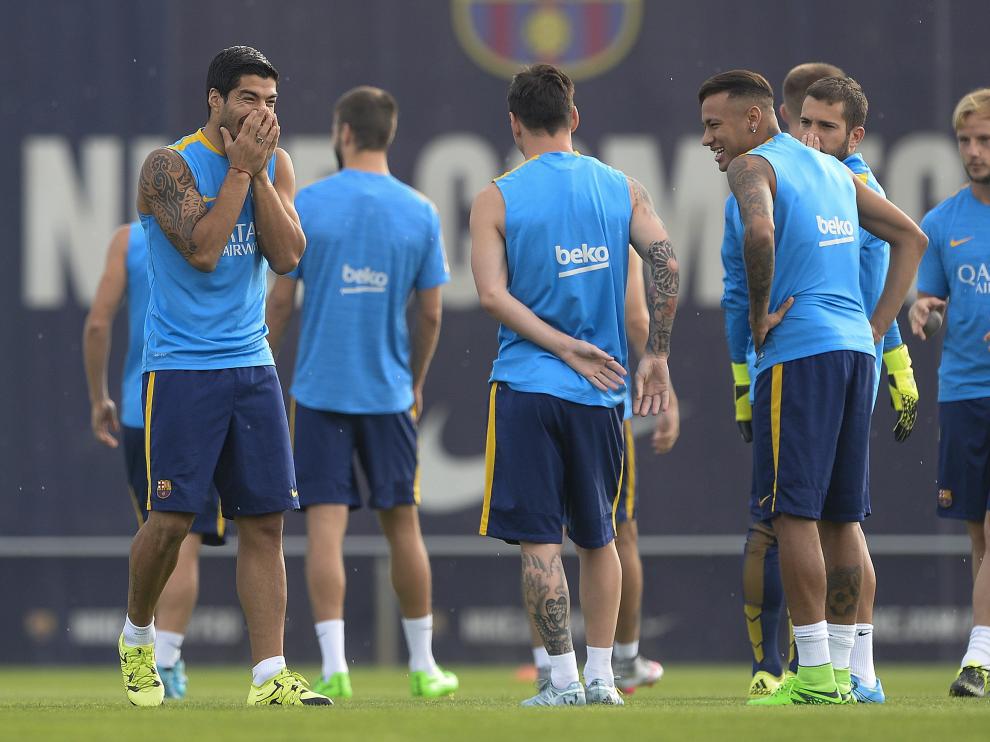 Los jugadores del Barça, durante un entrenamiento